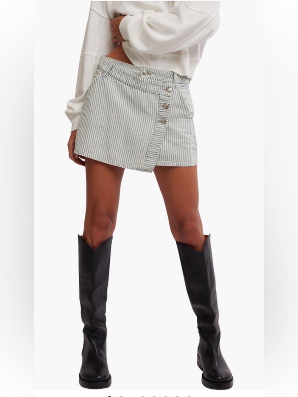 Free People NWT Wynn Railroad stripe Button Denim Mini Skirt